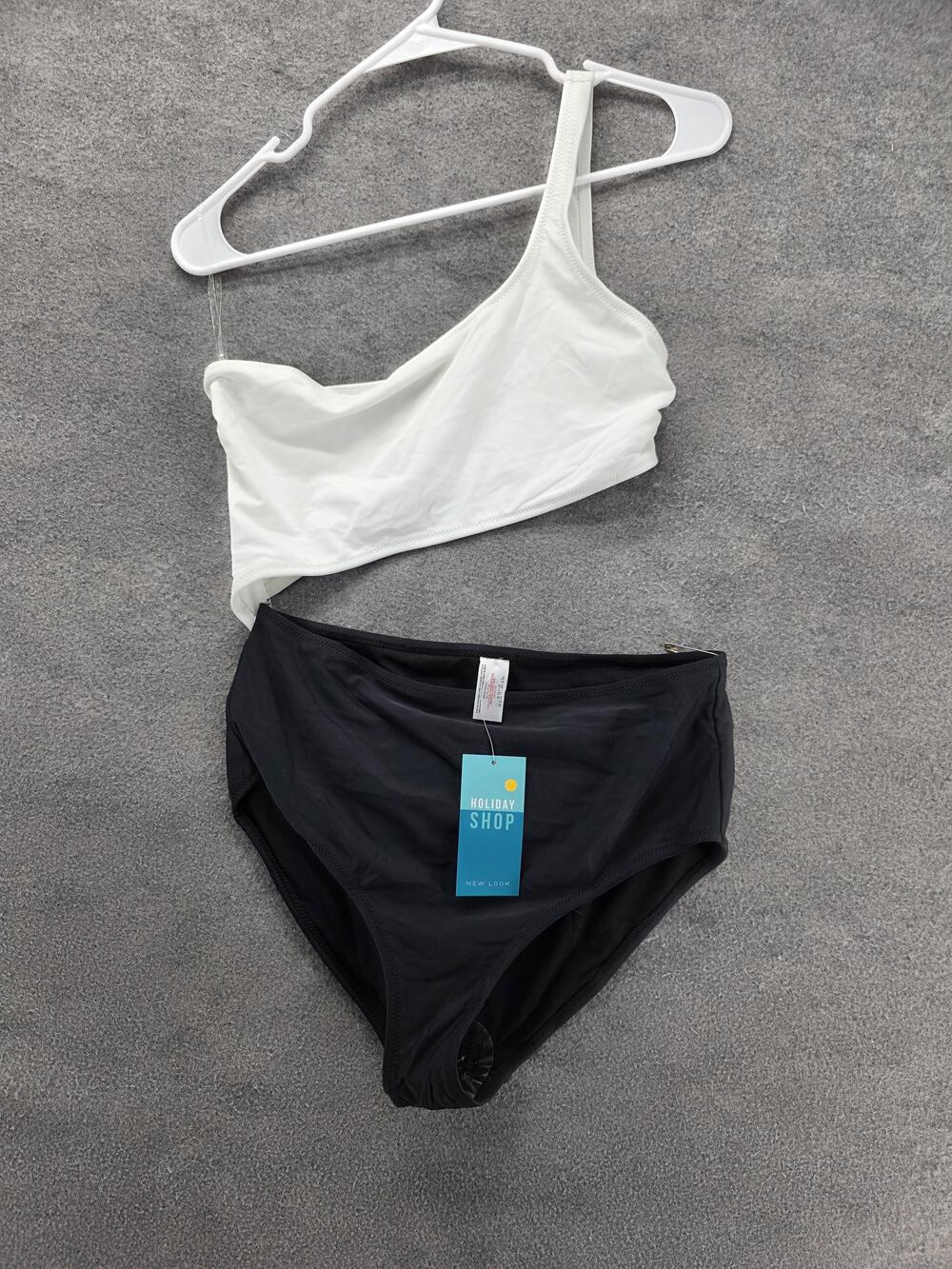 New Look Bikini Swimsuit Womens UK 12 Black White Cutout Holiday Shop Set